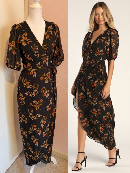 Lulus Dresses & Skirts - Lulus Seasonal Chic Black Floral Swiss Dot Wrap High-Low Dress